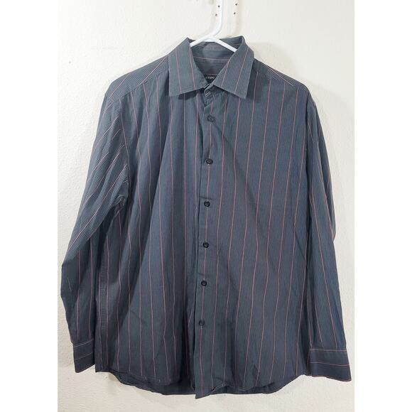 Alfani Black Red Stripe Pointed Collar Button Up Men's Shirt Medium Lightweight - Picture 7 of 7